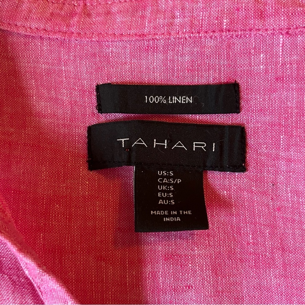 Tahari Women’s Size S 100% Linen Pullover Shirt Pink Side Vent Pearl Buttons - Picture 3 of 8